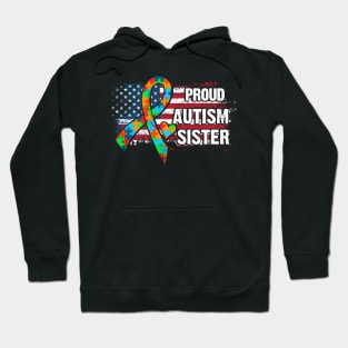 Autism Awareness T-Shirt Pround Autism Sister Vintage USA Flag Gift Hoodie